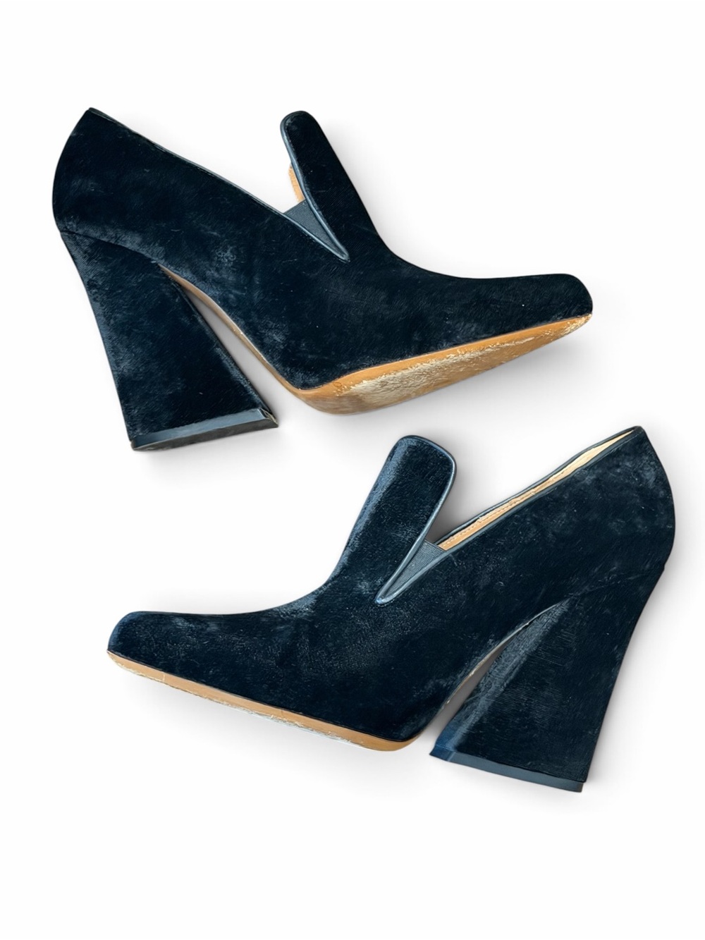 Dries Van Noten Black Velvet Heeled Loafers